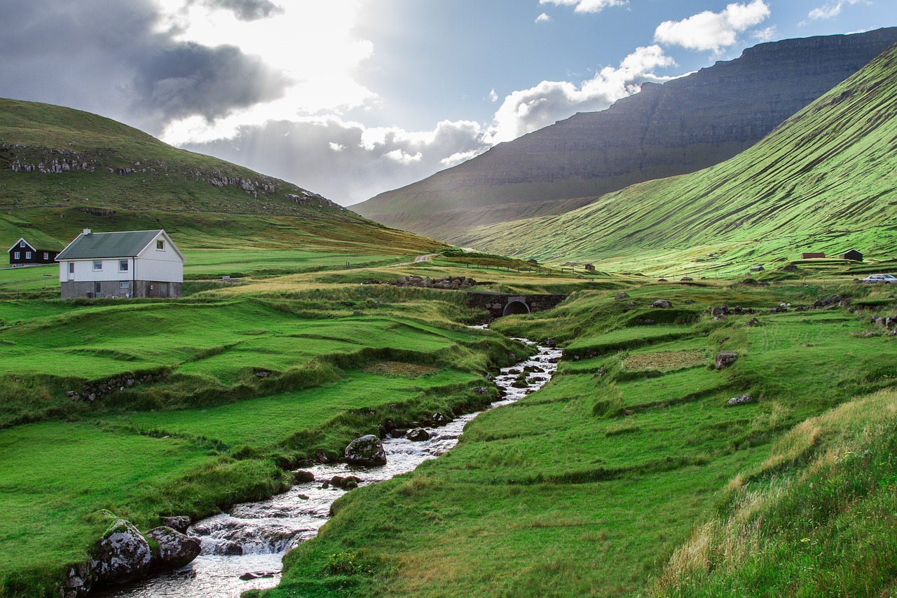 Mėlynas, Debesys, Farerų Salos, Žalias, Kalnas, Mažoji Upė, Nemokamos Nuotraukos,  Nemokama Licenzija