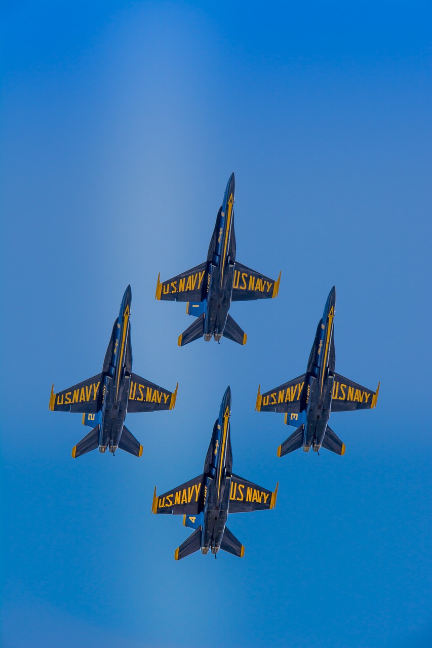 Mėlyni Angelai, F-18, Hornet, Skristi, Karinis Jūrų Laivynas, Reaktyvinis, Lėktuvas, Formavimas, Rodyti, Orlaivis