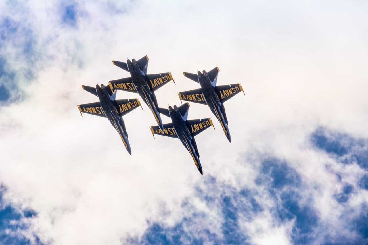 Mėlyni Angelai, F-18, Hornet, Skristi, Karinis Jūrų Laivynas, Reaktyvinis, Lėktuvas, Formavimas, Rodyti, Orlaivis