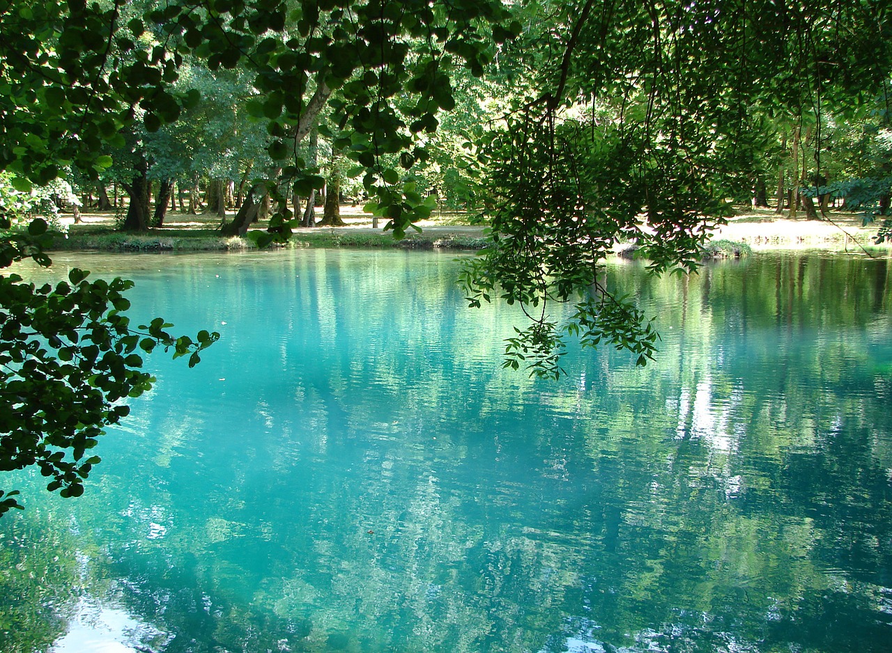 Mėlyni Fontanai, Ežeras, Vanduo, Mėlynas, Pilis Beaulon, Charente-Maritime, France, Atspindys, Gamta, Kraštovaizdis