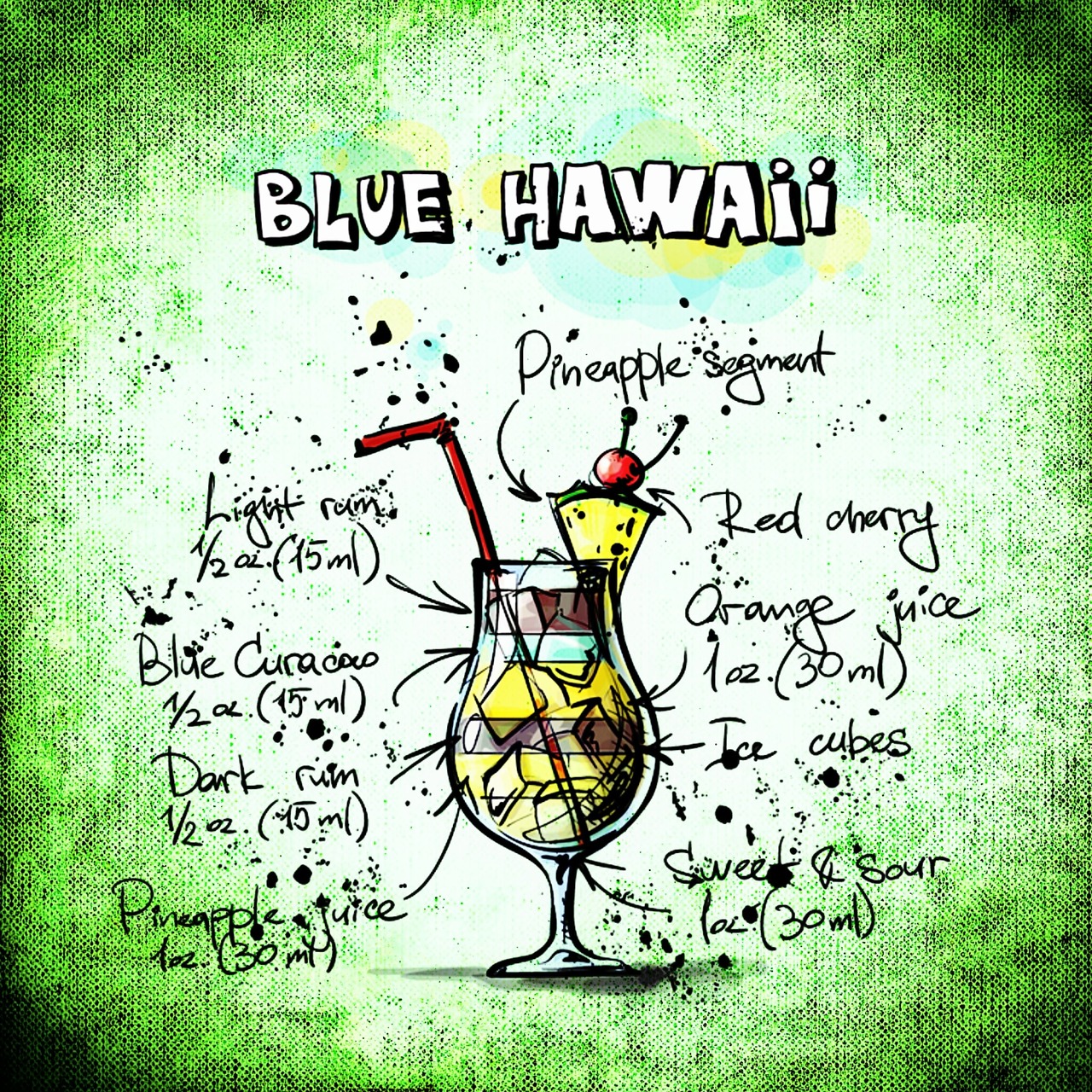 Mėlyna Havajai, Kokteilis, Gerti, Alkoholis, Receptas, Vakarėlis, Alkoholinis, Vasara, Švesti, Atsipalaidavimas