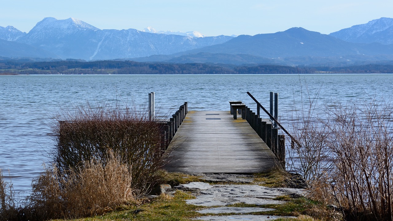 Lentynas, Internetas, Prieplauka, Ežeras, Chiemsee, Kraštovaizdis, Bavarija, Kalnai, Gamta, Vanduo