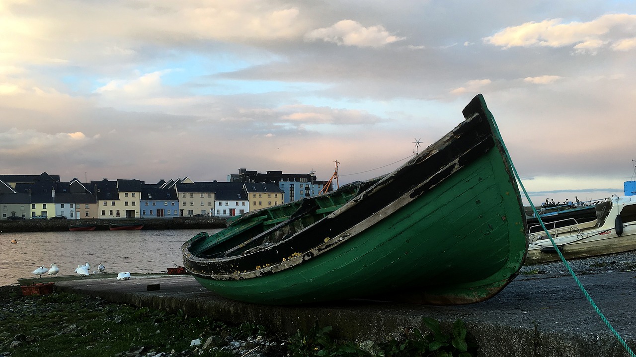 Valtis,  Pochylnia,  Žalias,  Saulėlydžio,  Krantas,  Jūra,  Medinis,  Kraštovaizdis,  Galway,  Eire