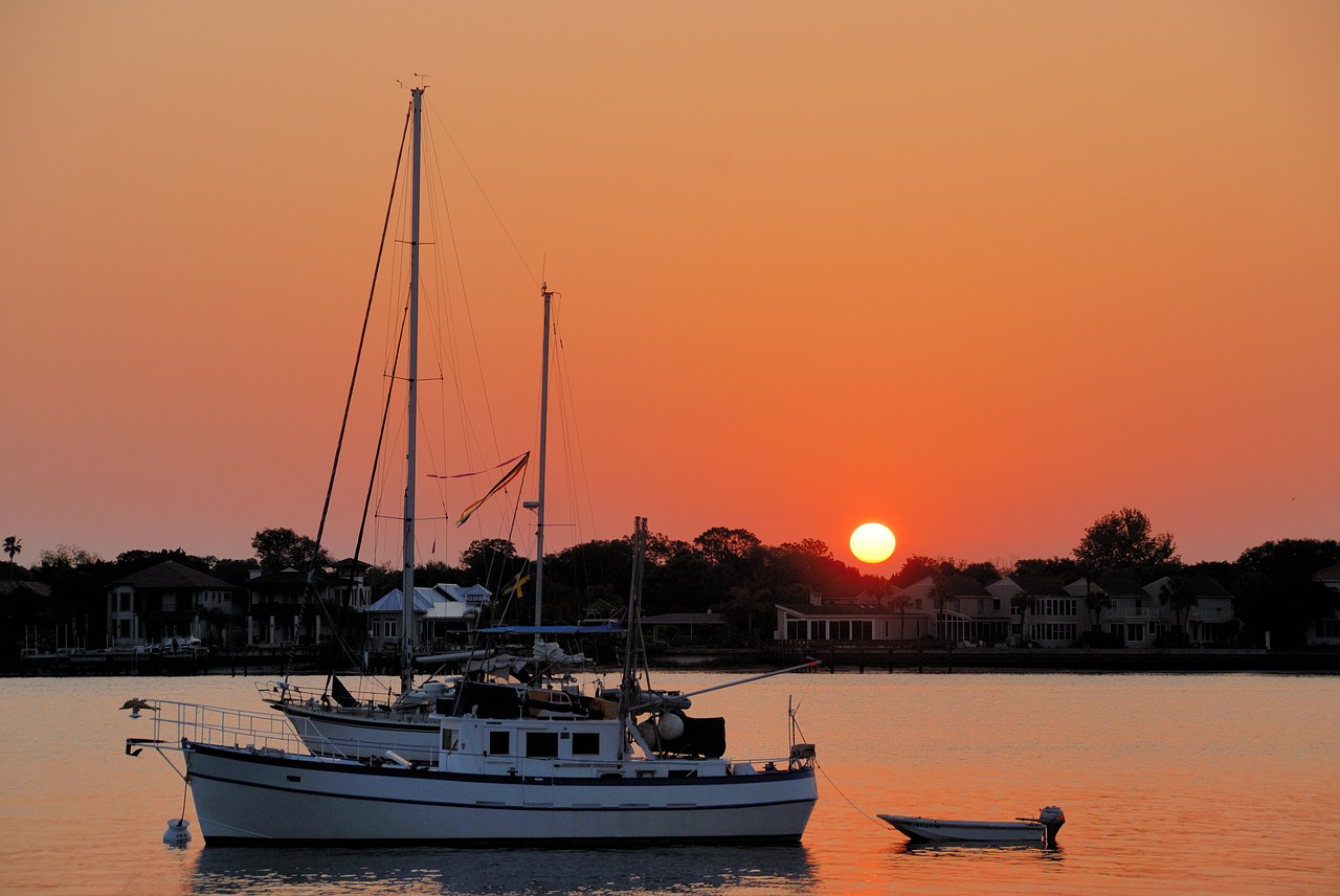 Valtys, Švartuotas, Saulėtekis, Inkaras, Rytas, Dangus, St Augustine, Florida, Vanduo, Švartavimas