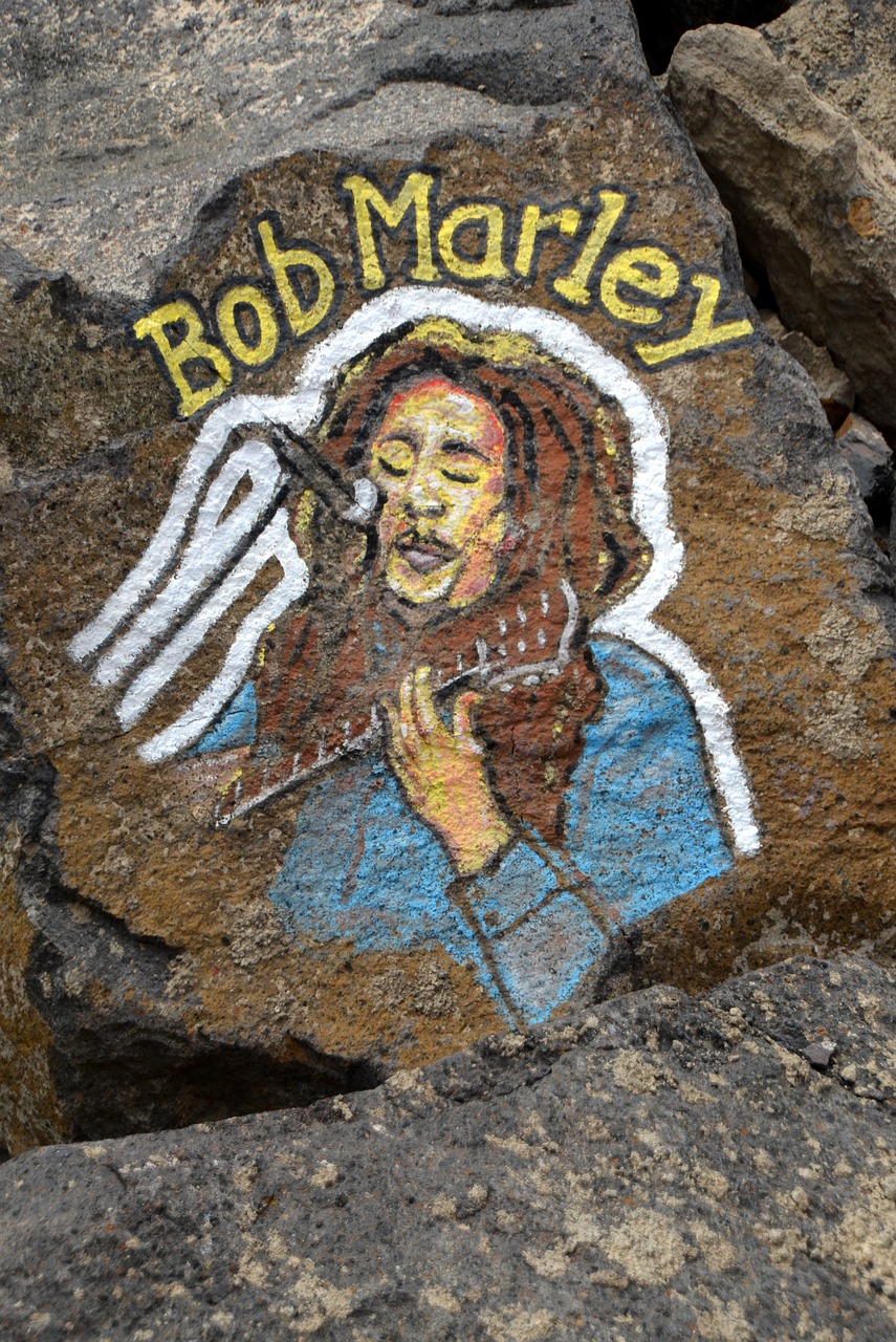 Bobas Marlis, Marley, Hipis, Reggae, Jamaika, Marihuana, Dažymas, Svajonė, Grafiti, Akmuo