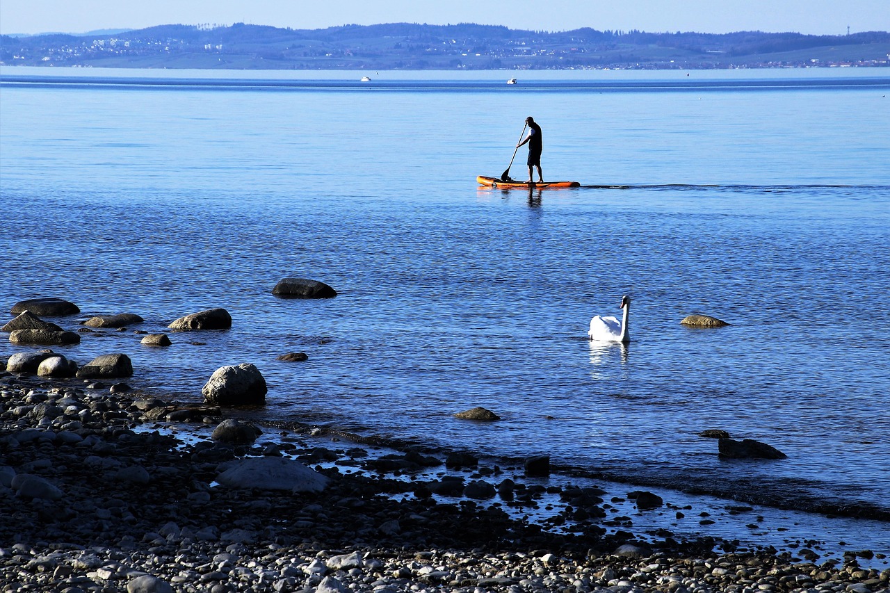 Bodensee,  Sup,  Asmuo,  Šventė,  Vanduo,  Atsipalaidavimas,  Horizontas,  Mėlynas,  Akmuo,  Monolitinė Vandens Dalis