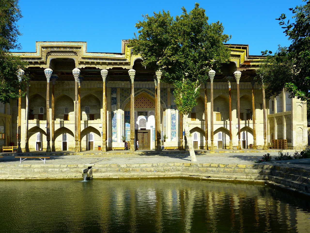 Bolo Hauz, Mečetė, Stulpelis, Medžio Drožinėjimas, Vandens Baseinas, Bukhara, Uzbekistanas, Nemokamos Nuotraukos,  Nemokama Licenzija