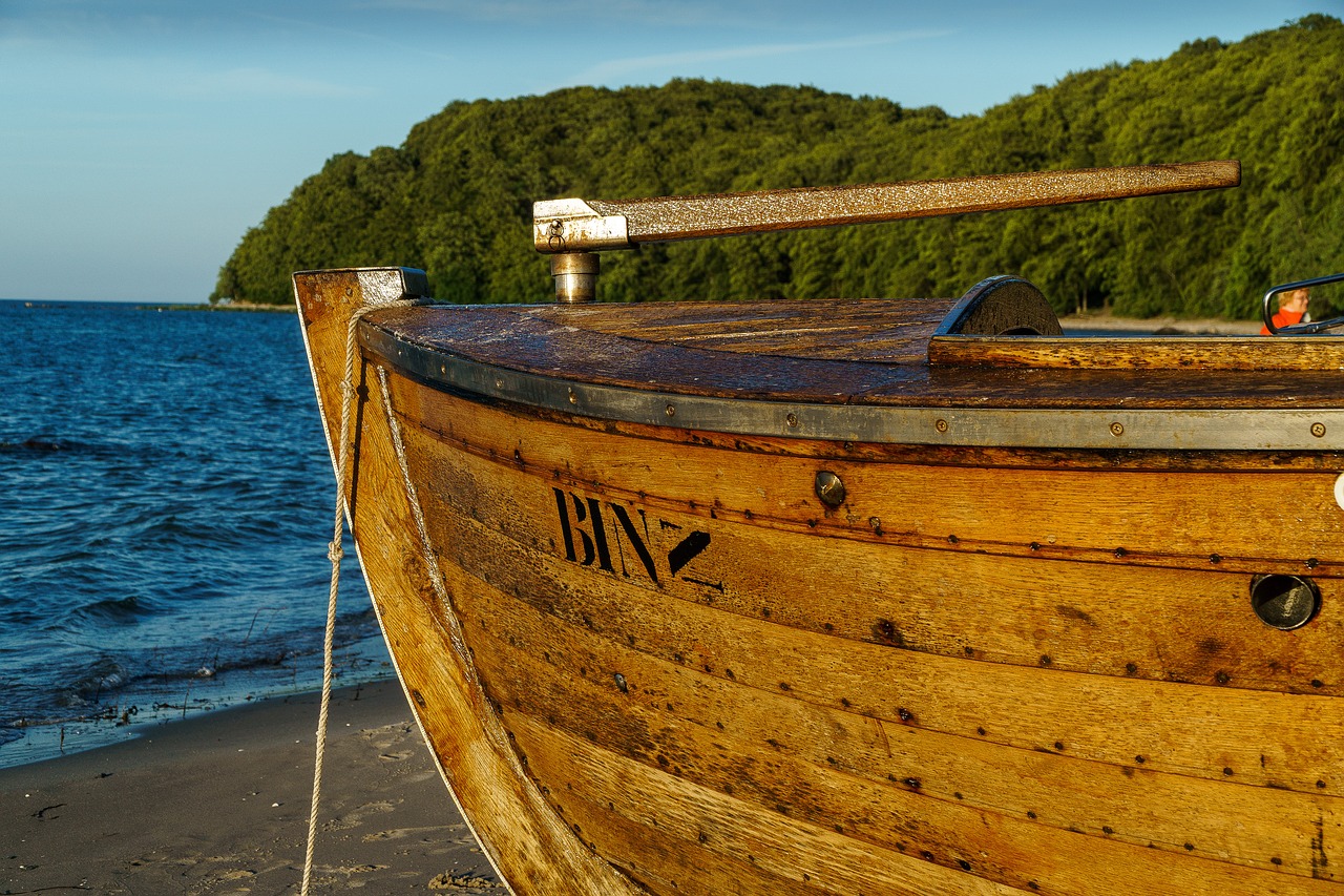 Boot, Binz, Abendstimmung, Baltijos Jūra, Mediena, Vanduo, Papludimys, Medžiai, Kranto, Rügen