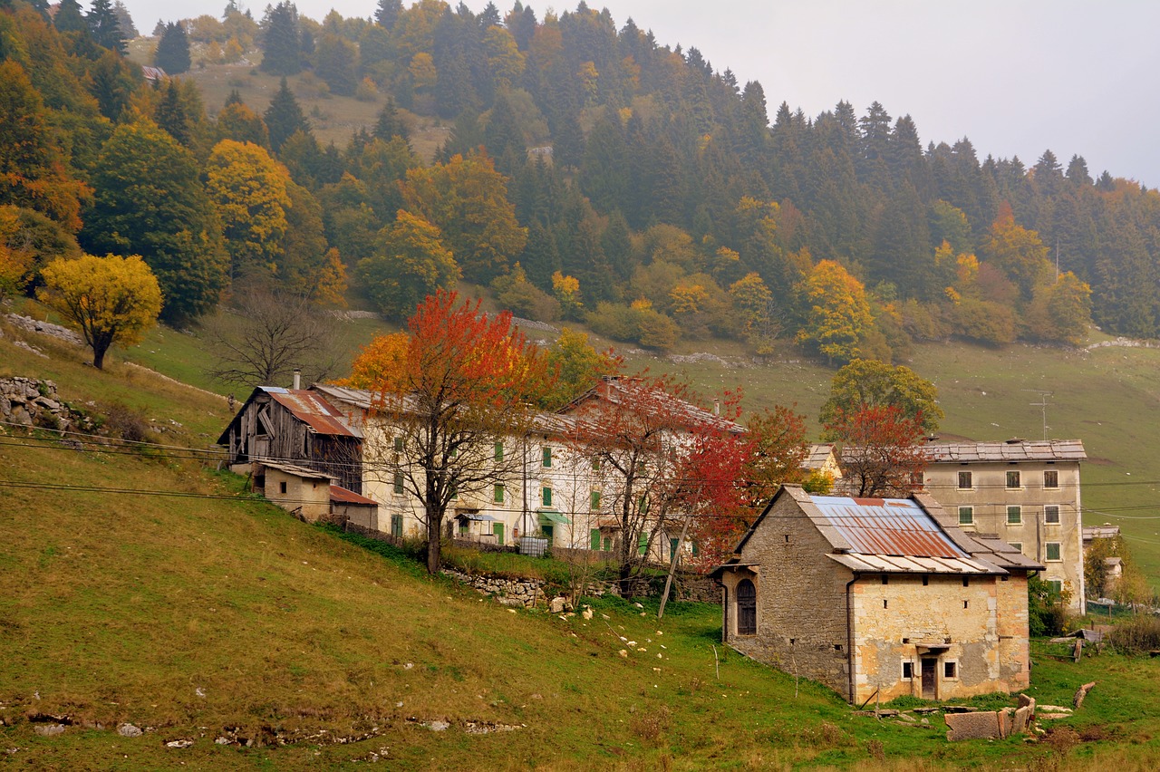 Borgo, Zamberlini, Kalnas, Miškas, Medžiai, Namai, Ruduo, Europinis Kelias, E5, Lessinia