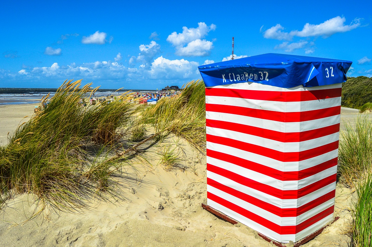 Borkum, Papludimys, Paplūdimio Palapinė, Šiaurės Jūra, Klubai, Nuotaika, Vasara, Sala, Mėlynas Dangus, Nemokamos Nuotraukos