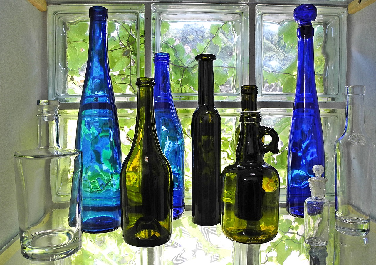 Butelis, Stiklas, Spalvotas Stiklas, Apdaila, Langas, Mėlynas, Žalias, Skaidrus, Stiklo Plyta, Nemokamos Nuotraukos
