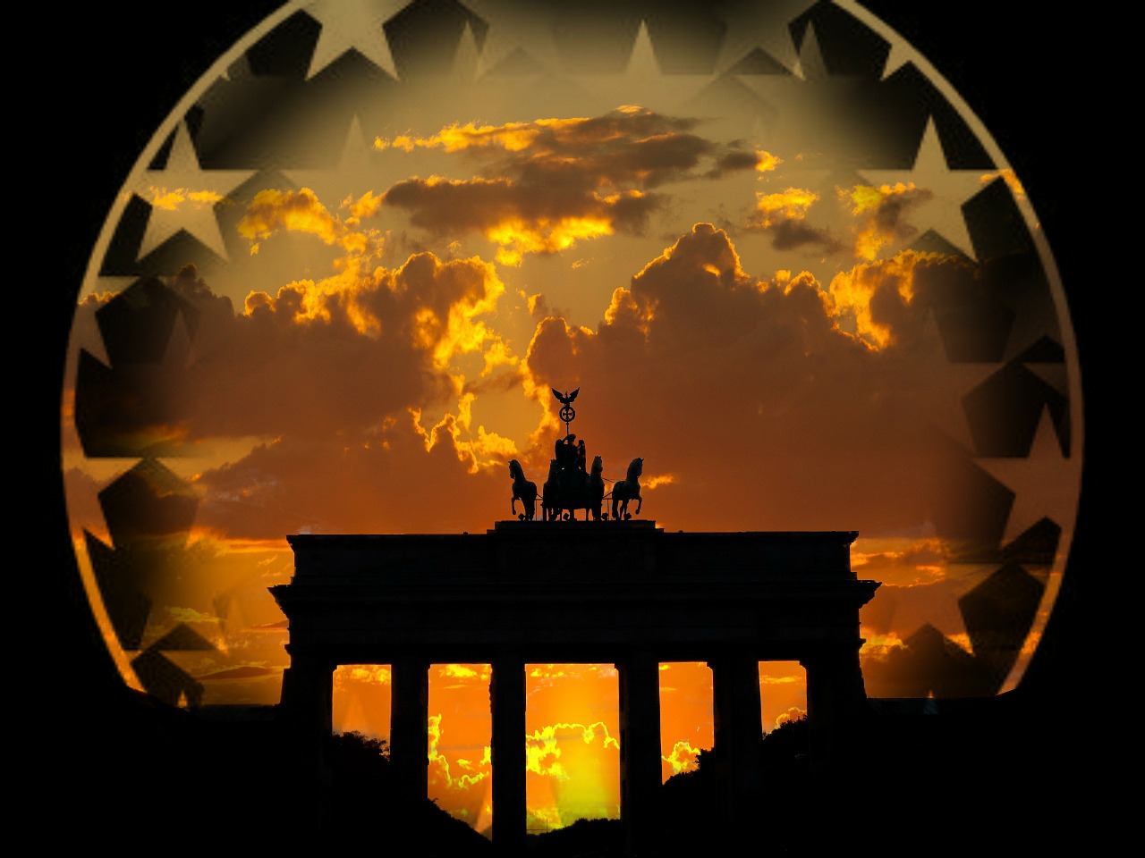 Brandenburger Tor, Berlynas, Vokietija, Miestas, Simbolis, Orientyras, Dramatiškas, Dangus, Debesys, Spalvinga