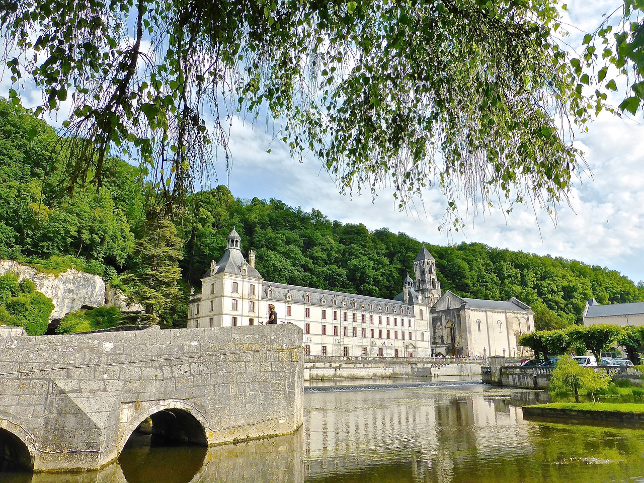 Brantome, Dronhe Upė, Marouatte, Pilis, Weir, Atspindys, Ramus, France, Ramus, Vanduo