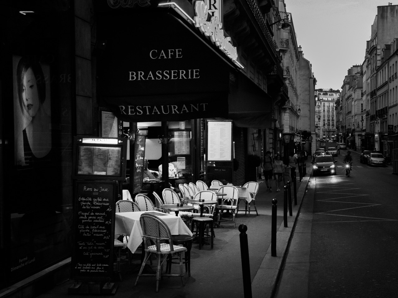 Brasserie, Restoranas, Paris, France, Kavinė, Stalas, Vakarienė, Sėdynė, Tuščia, Pietauti