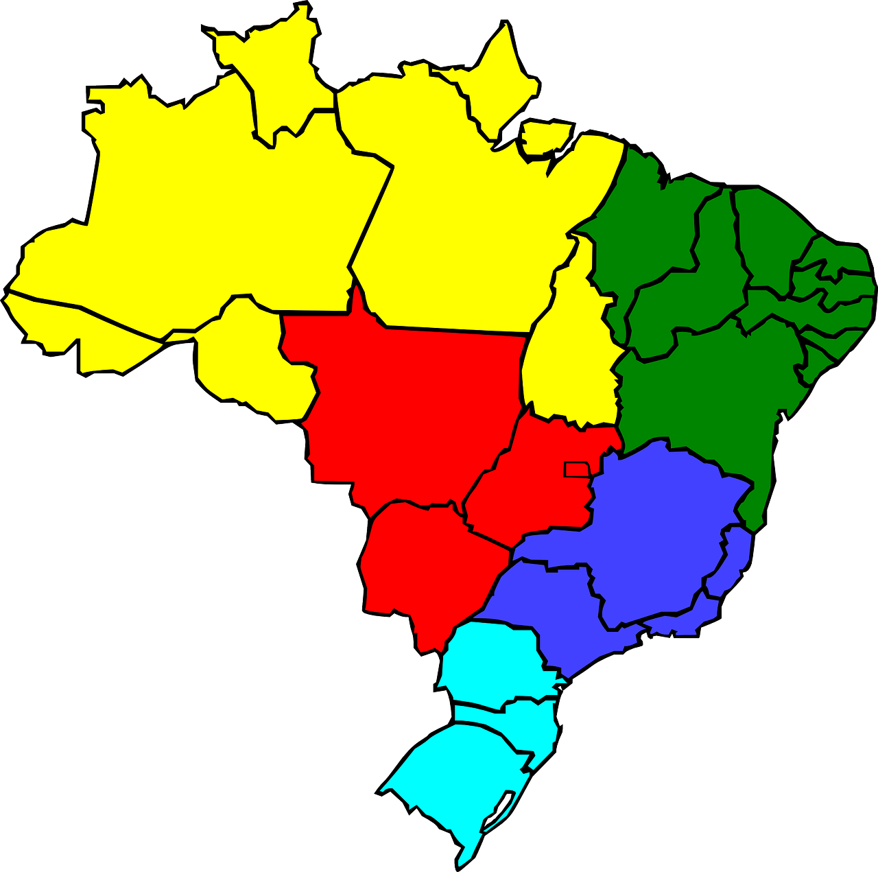 Brazilija, Geografija, Žemėlapis, Regionas, Valstijos, Spalva, Šalis, Nemokama Vektorinė Grafika, Nemokamos Nuotraukos,  Nemokama Licenzija