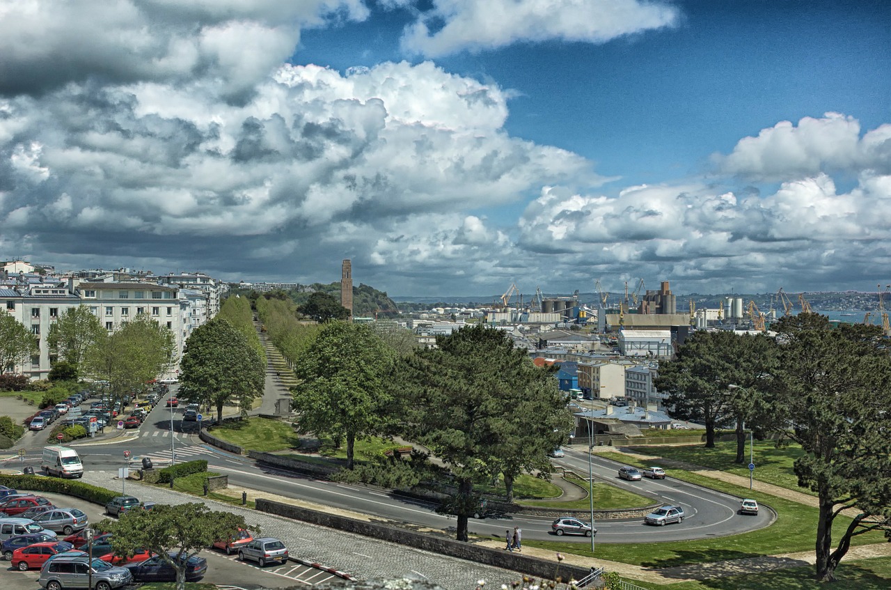 Brest, France, Dangus, Debesys, Miestas, Miestai, Pastatai, Architektūra, Medžiai, Miesto