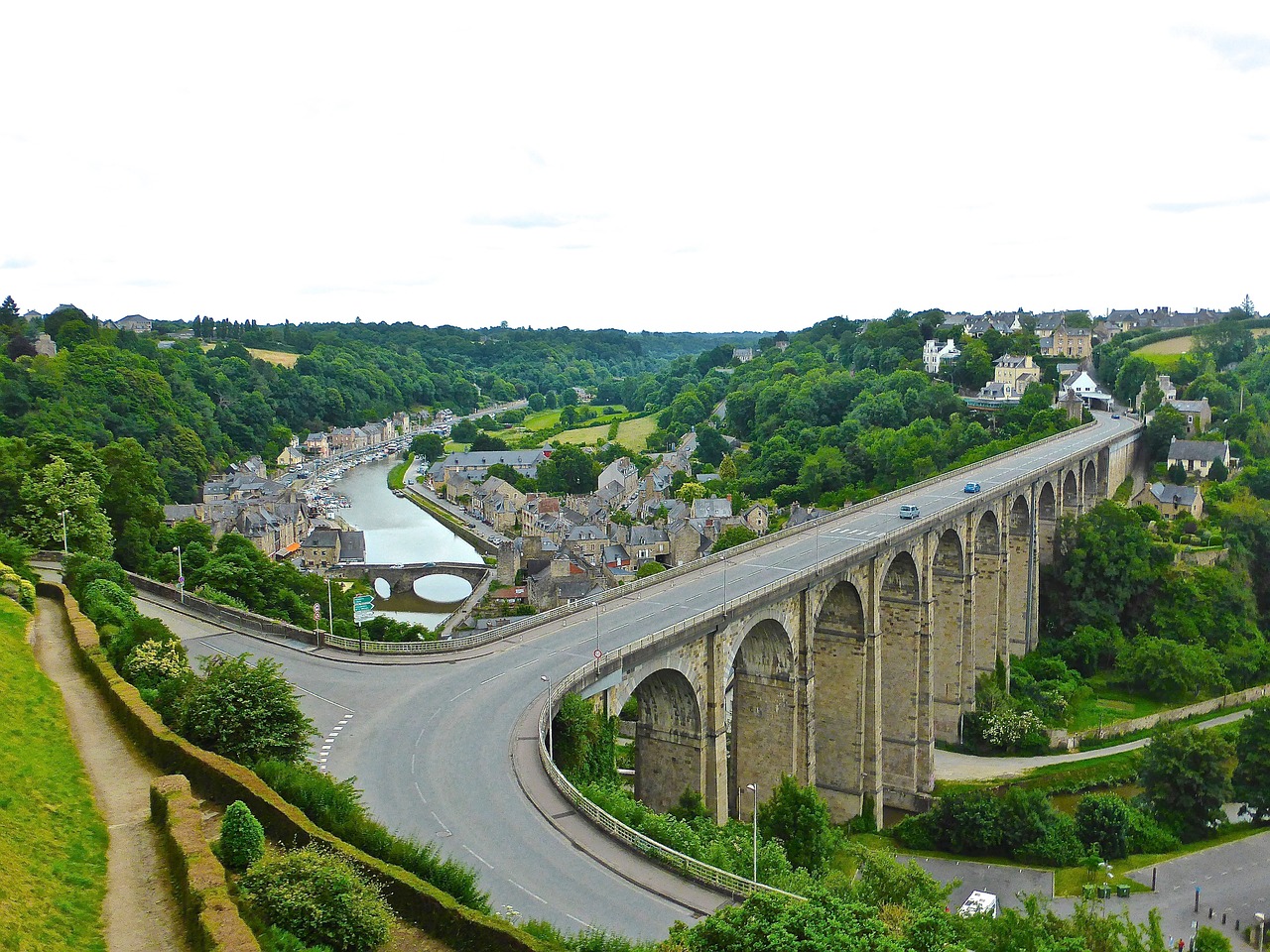 Tiltas, Morlaix, Bretague, Brittany, France, Panorama, Akvedukas, Architektūra, Senas, Arkos