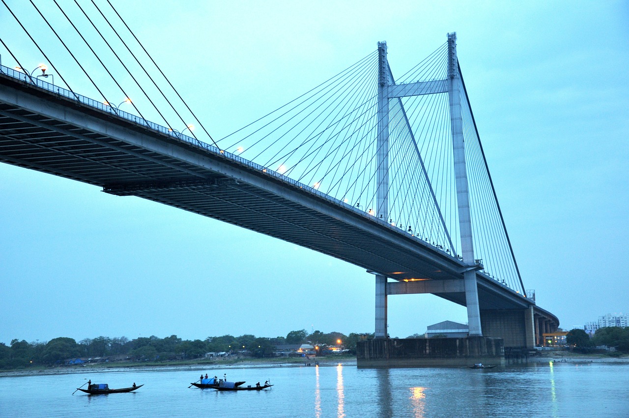 Tiltas, Calcutta, Kolkata, Hooghly, Upė, Vidyasagar, Setu, Pakaba, Indija, Vakaruose