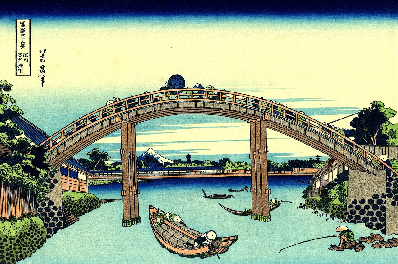 Tiltas, Upė, Japonija, Shinto, Valtys, Kelionė, Orientyras, Dangus, Vaizdas, Nemokamos Nuotraukos