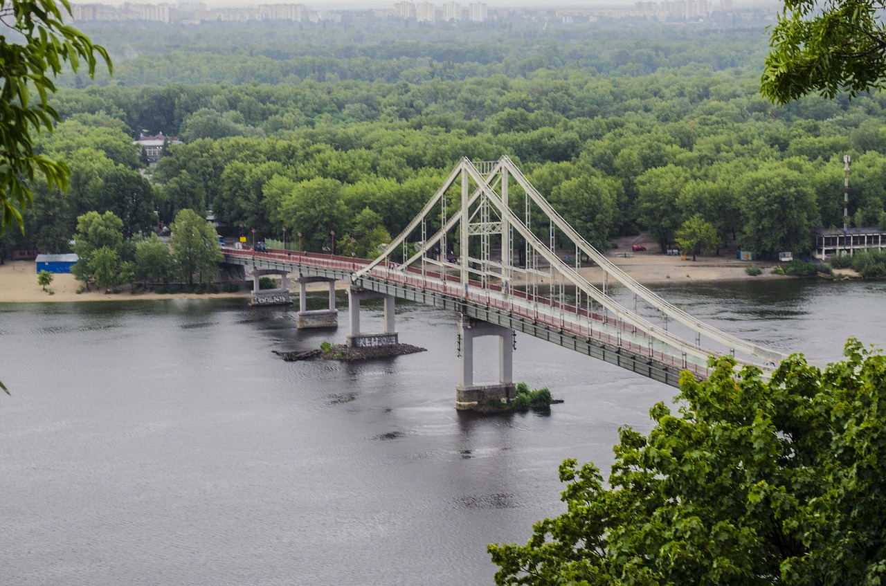 Tiltas, Dniepro, Pėsčiųjų, Pakabukas, Ukraina, Kiev, Gamta, Pėsčiųjų Tiltas, Kraštovaizdis, Upė