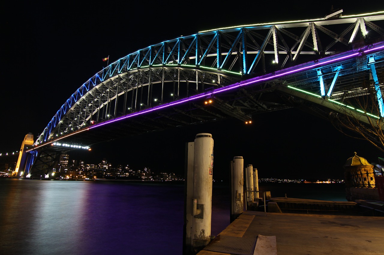 Tiltas, Naktis, Sidnėjus, Žiedinė Krantinė, Vanduo, Upė, Dangus, Miesto Panorama, Twilight, Kraštovaizdis
