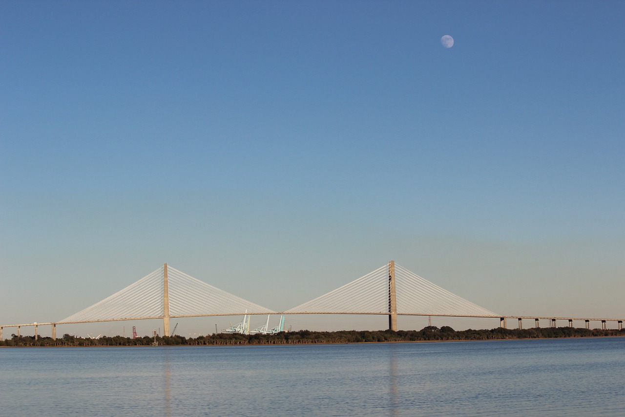 Tiltas, Jacksonville, Architektūra, Florida, Vaizdingas, Johns, Mėnulis, Vanduo, Vaizdas, Upė