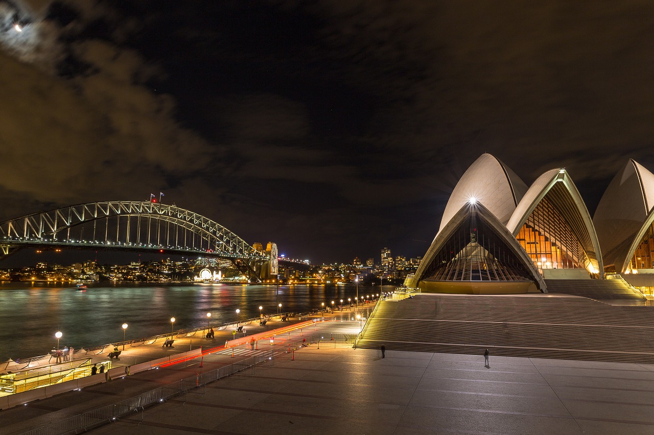 Tiltas, Sydneyharbour, Sidnėjus, Circularquay, Harbourbridge, Nightshot, Vanduo, Uostas, Uostas, Miestas