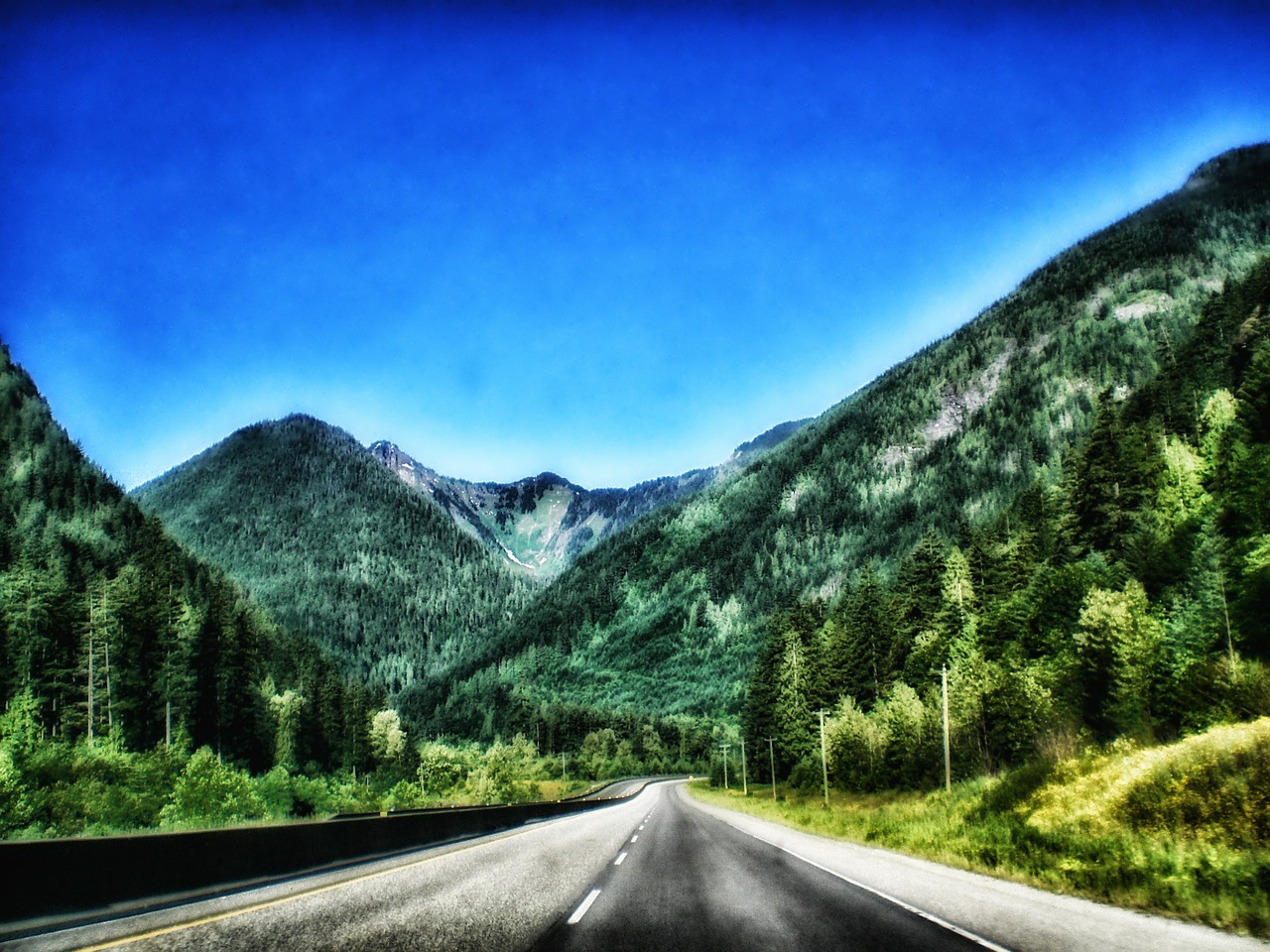 Britų Kolumbija, Kraštovaizdis, Vaizdingas, Kalnai, Kelias, Greitkelis, Miškas, Medžiai, Hdr, Vasara