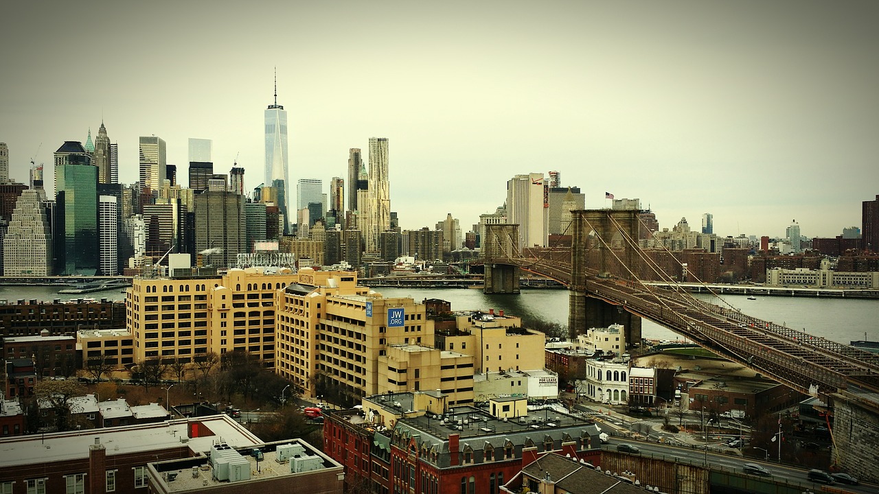 Bruklino Tiltas, Niujorkas, Tiltas, Brooklynas, New York City Skyline, Miesto, Didmiestis, Orientyras, Laisvės Bokštas, Miesto Panorama