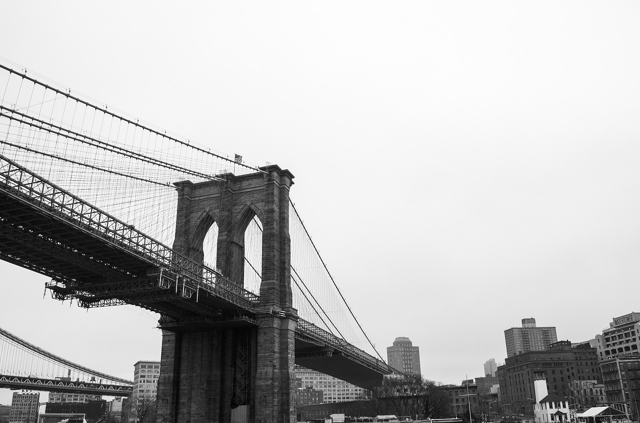 Bruklino Tiltas, Tiltas, Niujorkas, Manhatanas, Upė, Vanduo, Centro, Kabantis Tiltas, Architektūra, Panorama