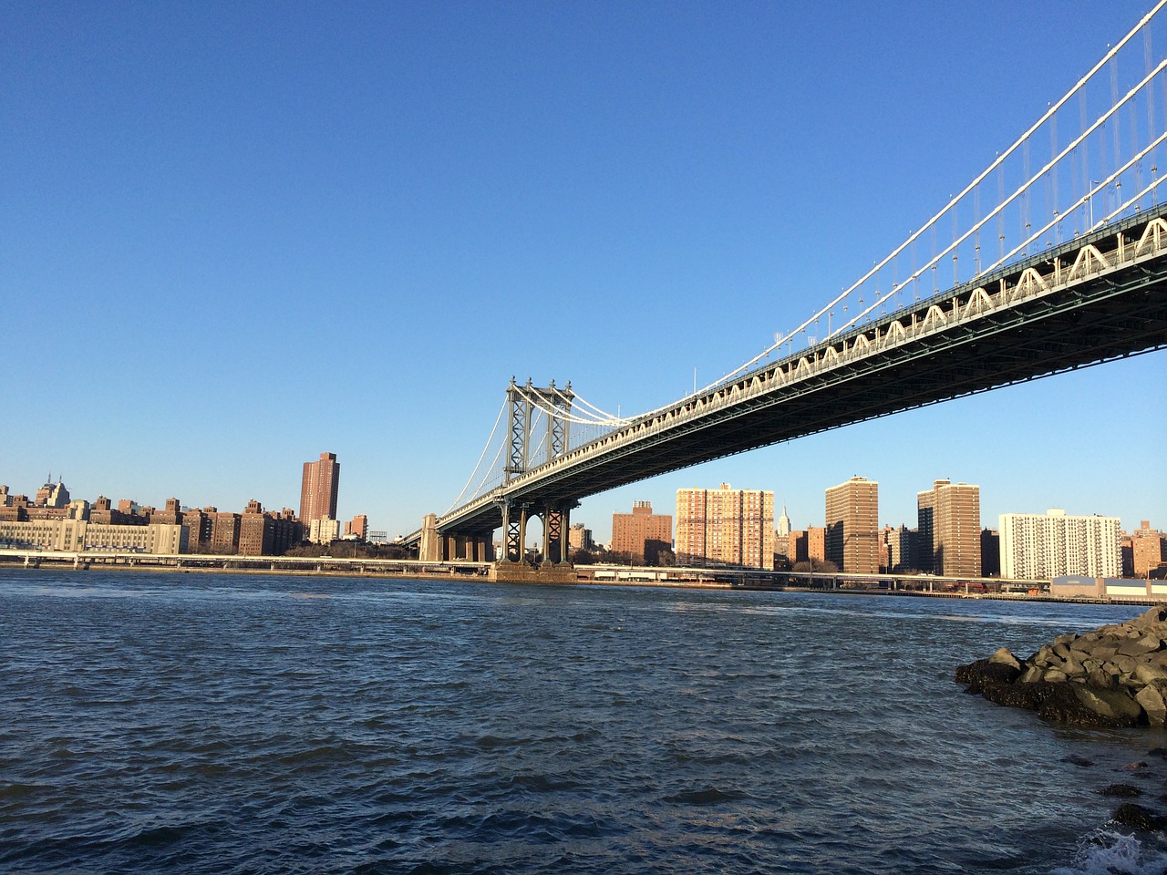 Bruklino Tiltas, Niujorkas, Manhatanas, Vanduo, Upė, Niujorkas, Usa, Dangoraižiai, Architektūra, Panorama