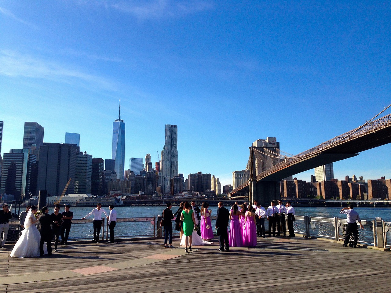 Bruklino Tiltas, Nyc, Panorama, Brooklynas, Manhatanas, Upė, Nuotaka, Bridesmaids, Fotografas, Vaizdingas