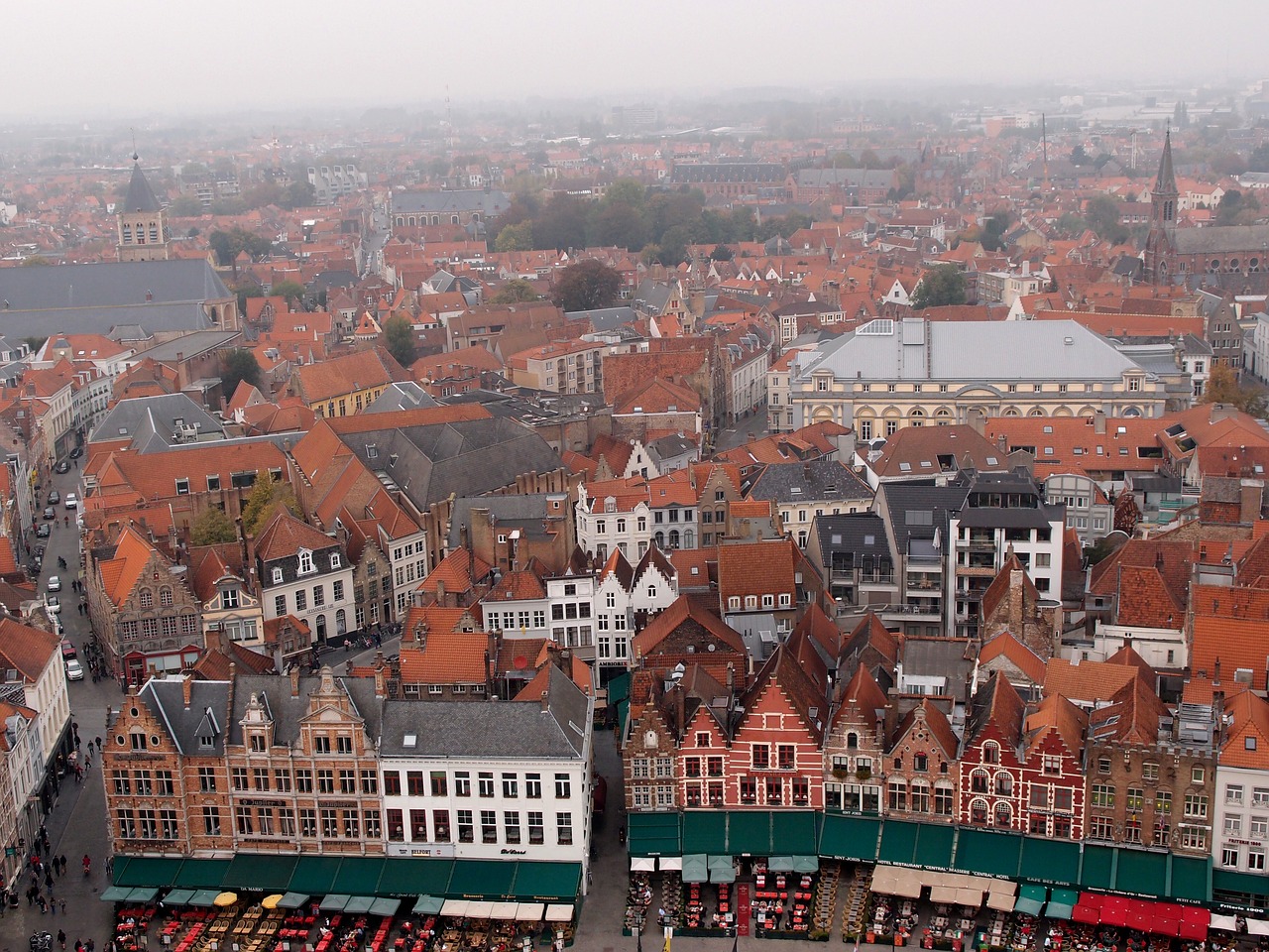 Bruges, Viduramžių Miestas, Senamiestis, Namai, Raudonas Stogas, Vaizdas Iš Viršaus, Flanders, Belgija, Pastatas, Miestas