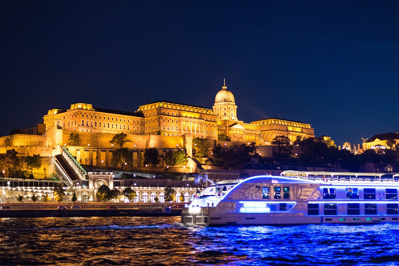 Budos Pilis, Danubės Upė, Budapest, Vengrija, Architektūra, Naktis, Žibintai, Kapitalas, Kalnas, Miesto Panorama