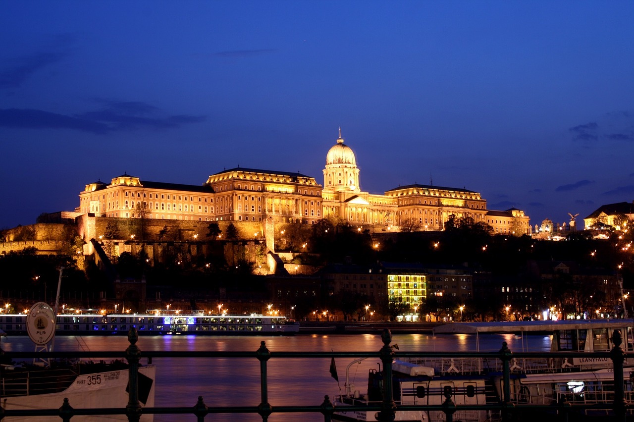 Budos Pilis, Danubės Upė, Budapest, Vengrija, Architektūra, Naktis, Žibintai, Kapitalas, Kalnas, Miesto Panorama