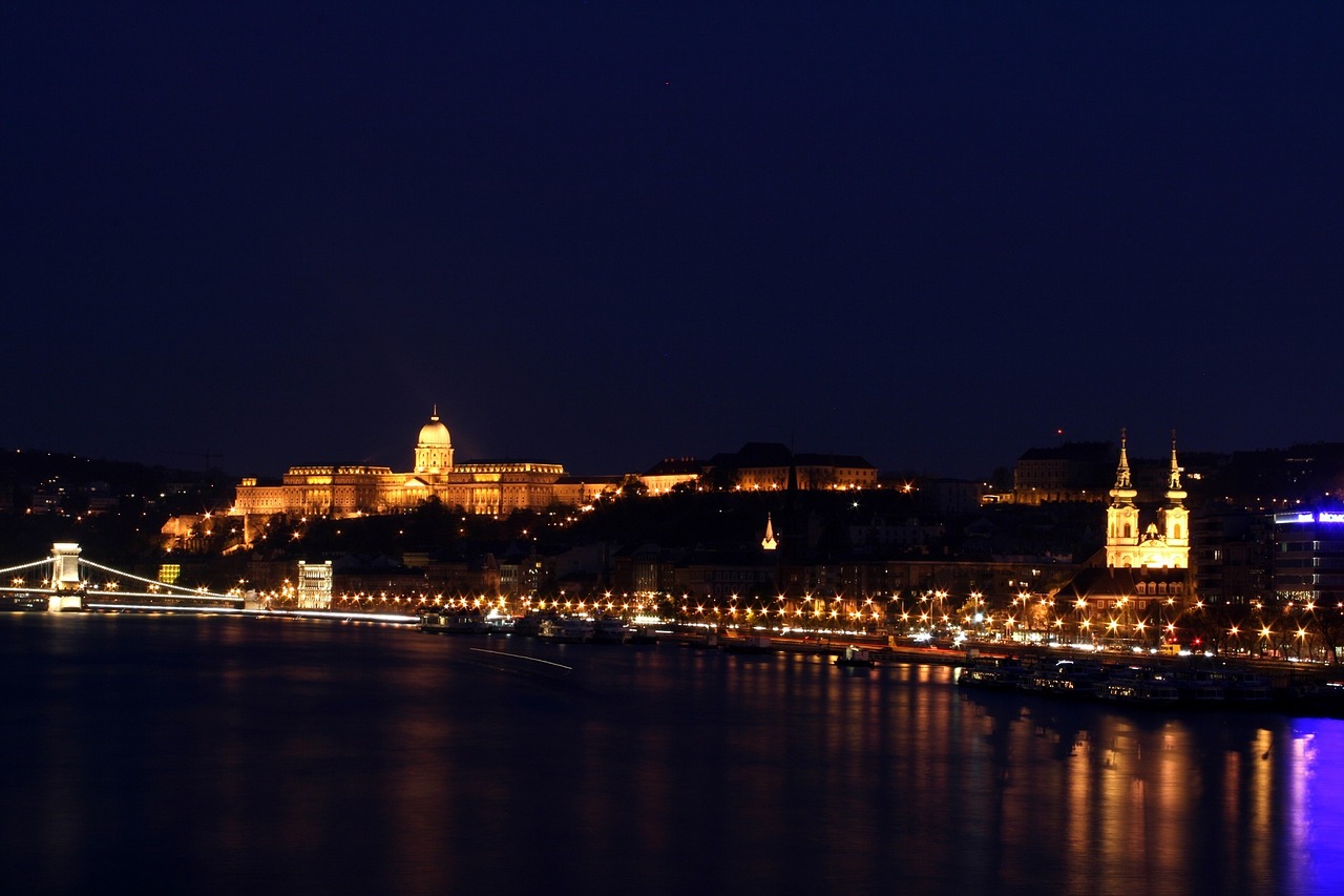 Budos Pilis, Danubės Upė, Budapest, Vengrija, Architektūra, Naktis, Žibintai, Kapitalas, Kalnas, Miesto Panorama