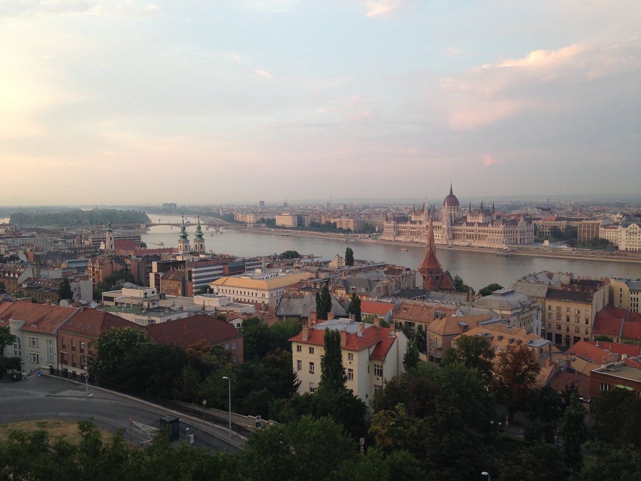 Budapest, Parlamento Pastatas, Vaizdas, Vakaras, Miesto Panorama, Danube, Upė, Vengrija, Spalvingas Saulėlydis, Oras