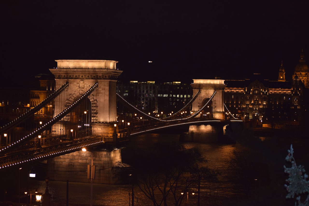 Budapest, Tiltas, Grandinės Tiltas, Naktį, Nemokamos Nuotraukos,  Nemokama Licenzija