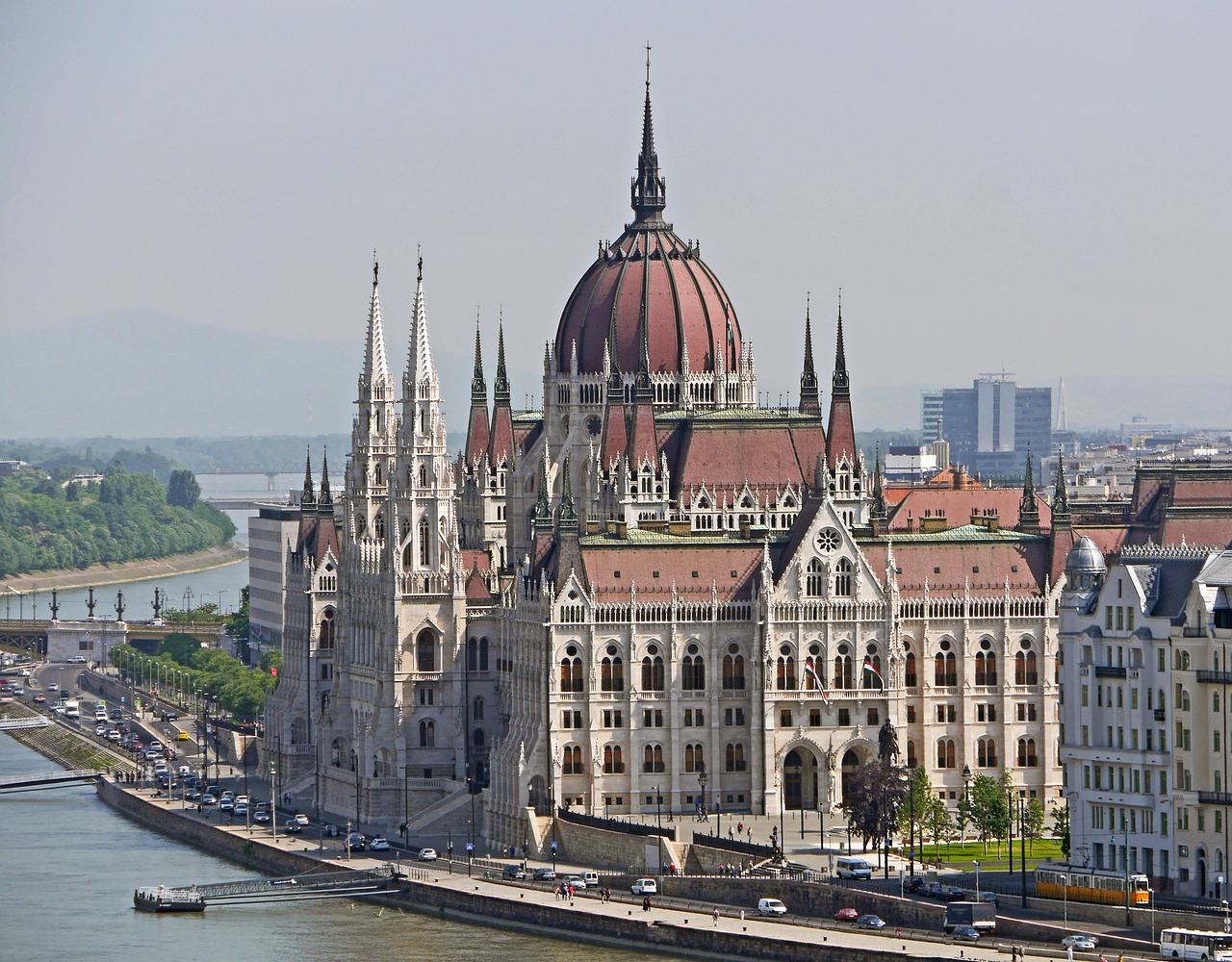 Budapest, Parlamentas, Pietinė Pusė, Danube, Danube Banko, Danubės Sala, Kupolas, Bokštai, Gotika, Neogotika