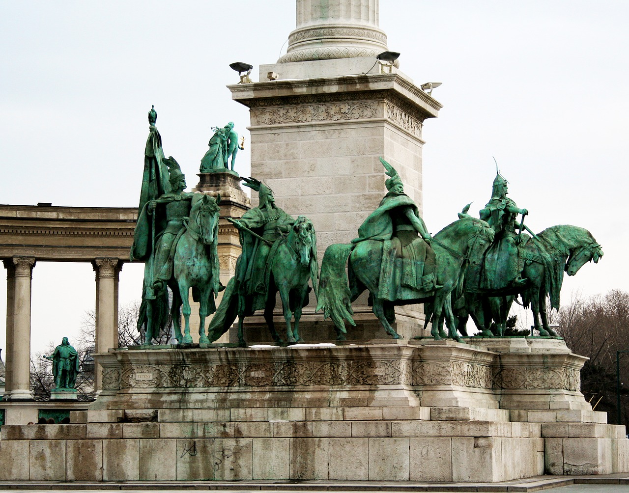 Budapešto Vengrija, Herojų Aikštė, Stiprios, Arkliai, Paminklas, Orientyras, Žinomas, Paminklas, Herojus, Skulptūra