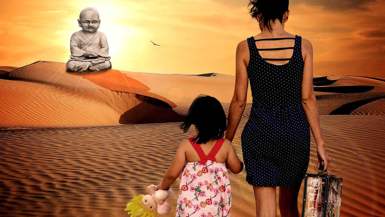 Buda, Photoshop, Vaikas, Motina, Vaikai, Motina Su Vaiku, Motina Ir Vaiku, Moteris, Akmuo, Dykuma