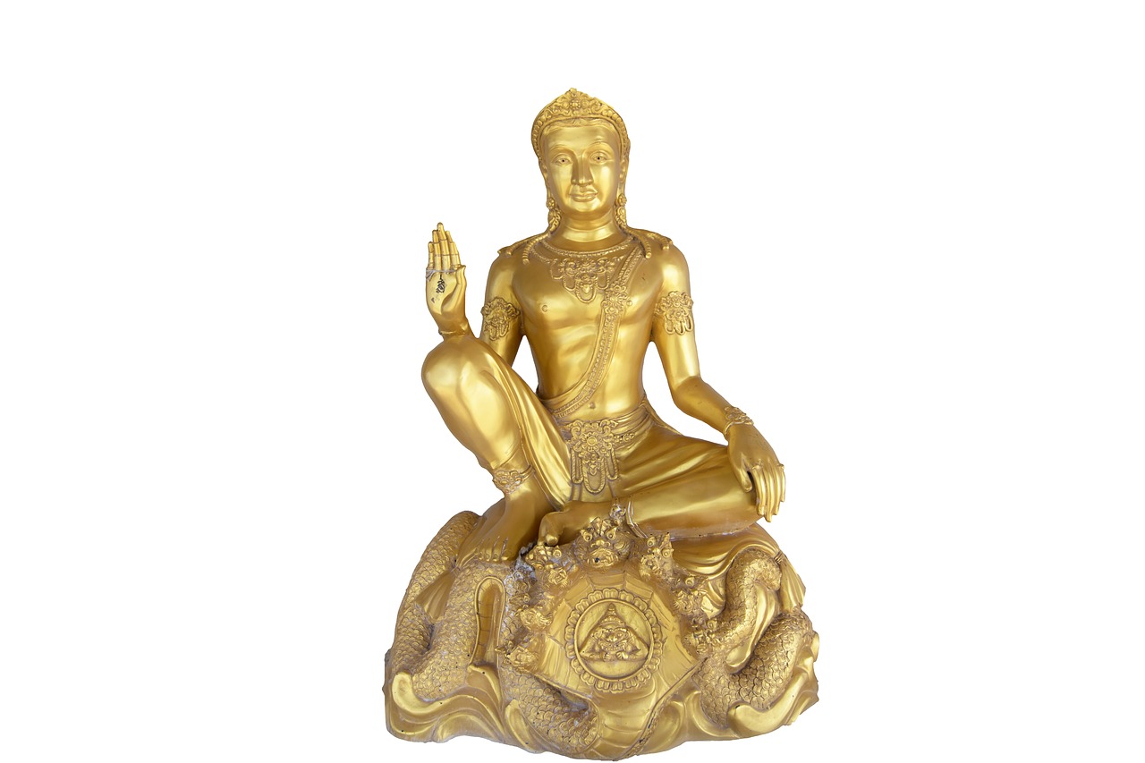Buda, Izoliuotas, Auksas, Auksinis, Balta, Statula, Tailandas, Fonas, Budizmas, Skulptūra