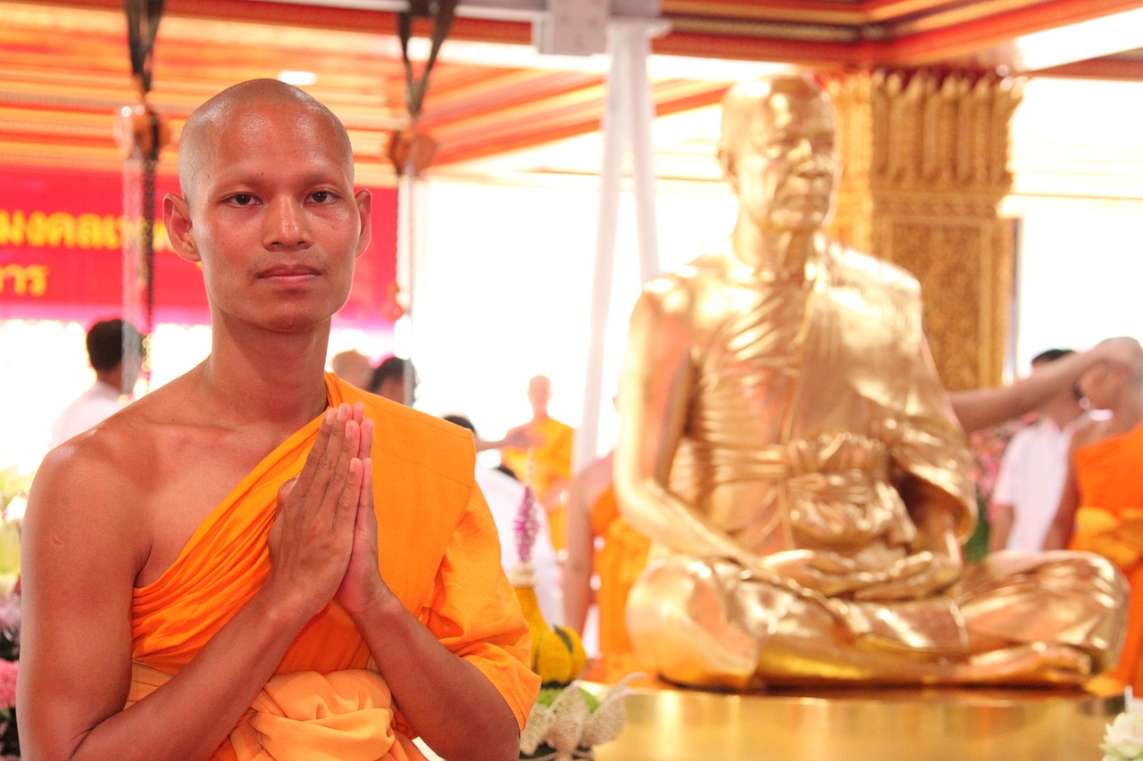 Budistinis, Melstis, Budistams, Vienuoliai, Apranga, Oranžinė, Tailandas, Wat, Phra Dhammakaya, Šventykla