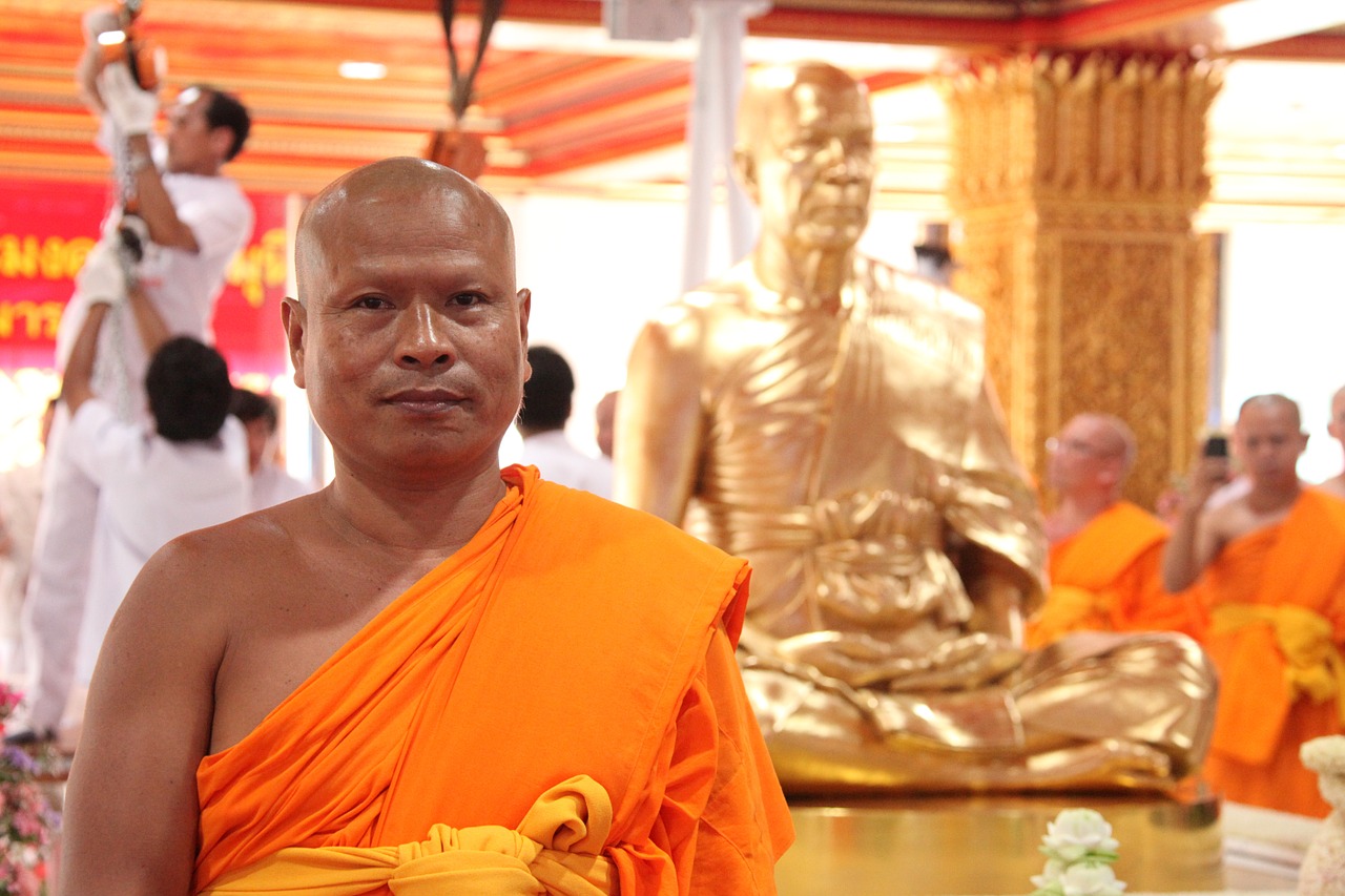 Budistinis, Budistams, Vienuoliai, Apranga, Oranžinė, Tailandas, Wat, Phra Dhammakaya, Šventykla, Dhammakaya Pagoda