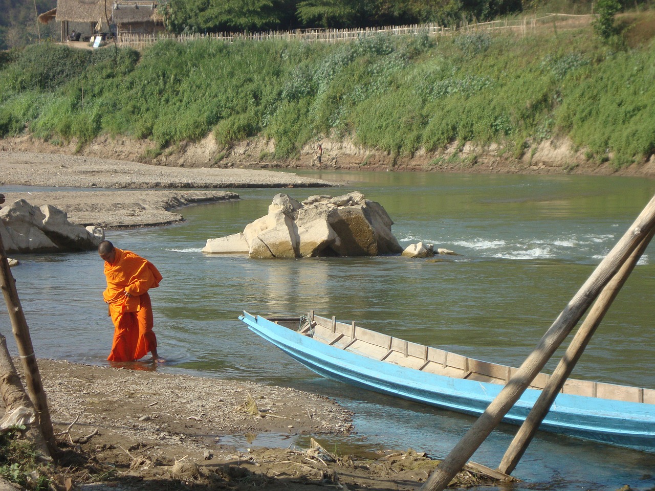 Budistų Vienuolis, Laosas, Upės Nykimas, Nemokamos Nuotraukos,  Nemokama Licenzija