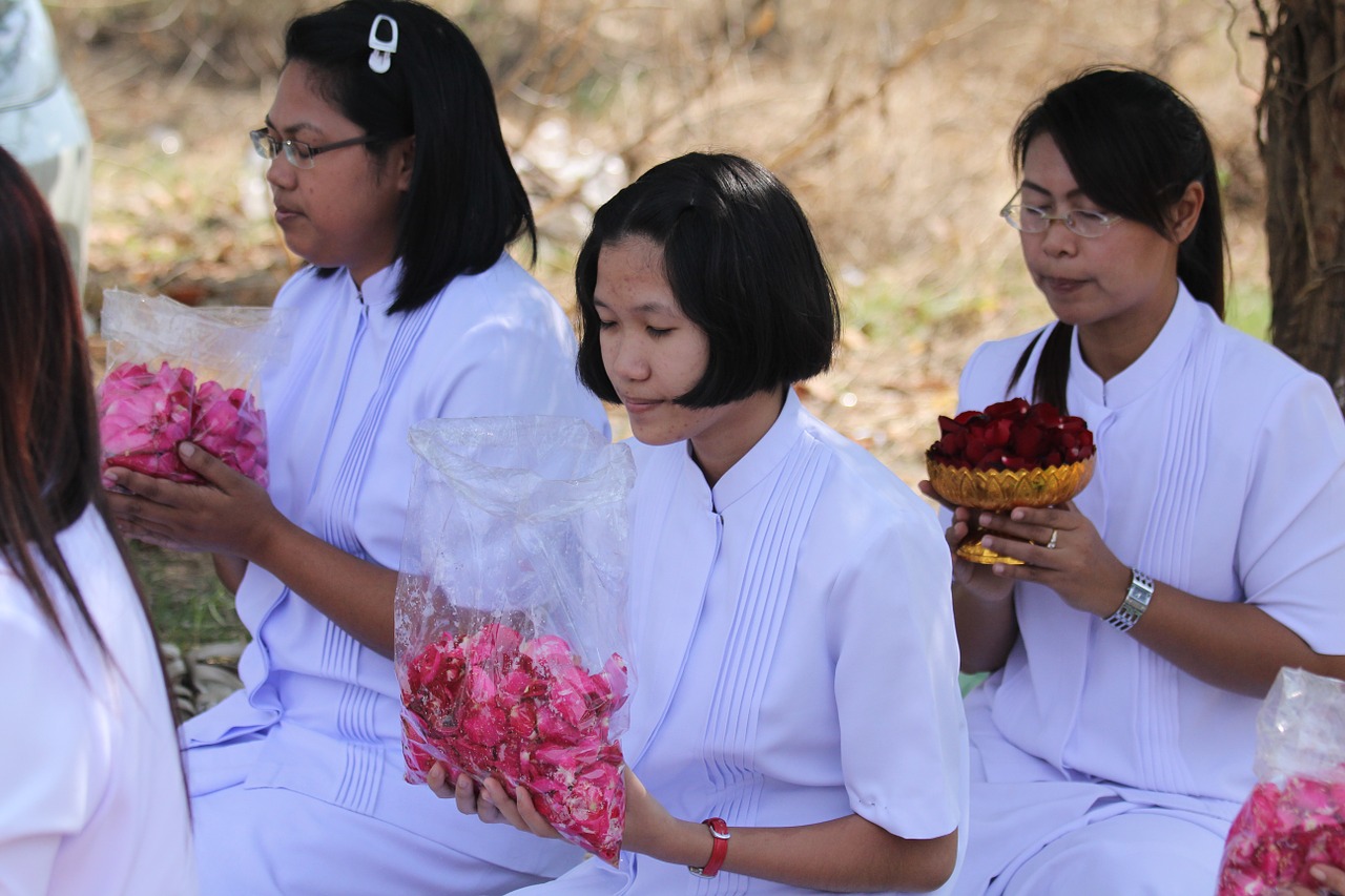 Budistams, Moterys, Moteris, Budizmas, Vaikščioti, Tajų, Žmonės, Wat, Phra Dhammakaya, Šventykla