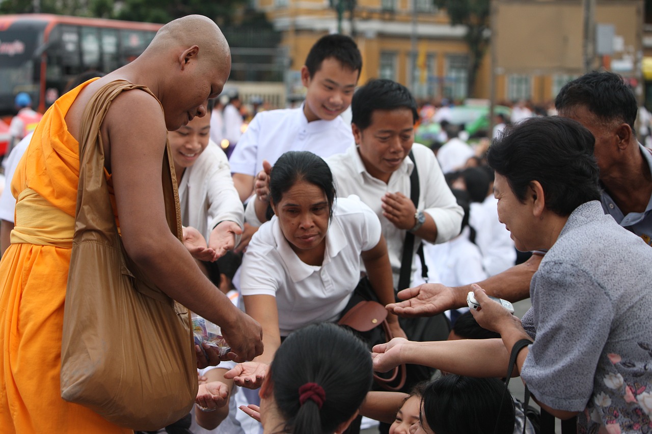 Budistams, Vienuoliai, Budizmas, Vaikščioti, Oranžinė, Drabužiai, Tajų, Paaukoti, Wat, Phra Dhammakaya