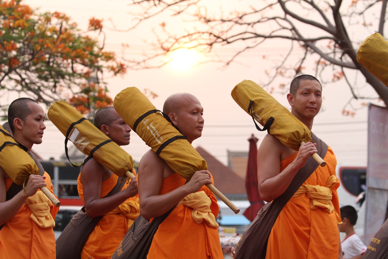Budistams, Vienuoliai, Budizmas, Vaikščioti, Oranžinė, Drabužiai, Tajų, Ceremonija, Wat, Phra Dhammakaya