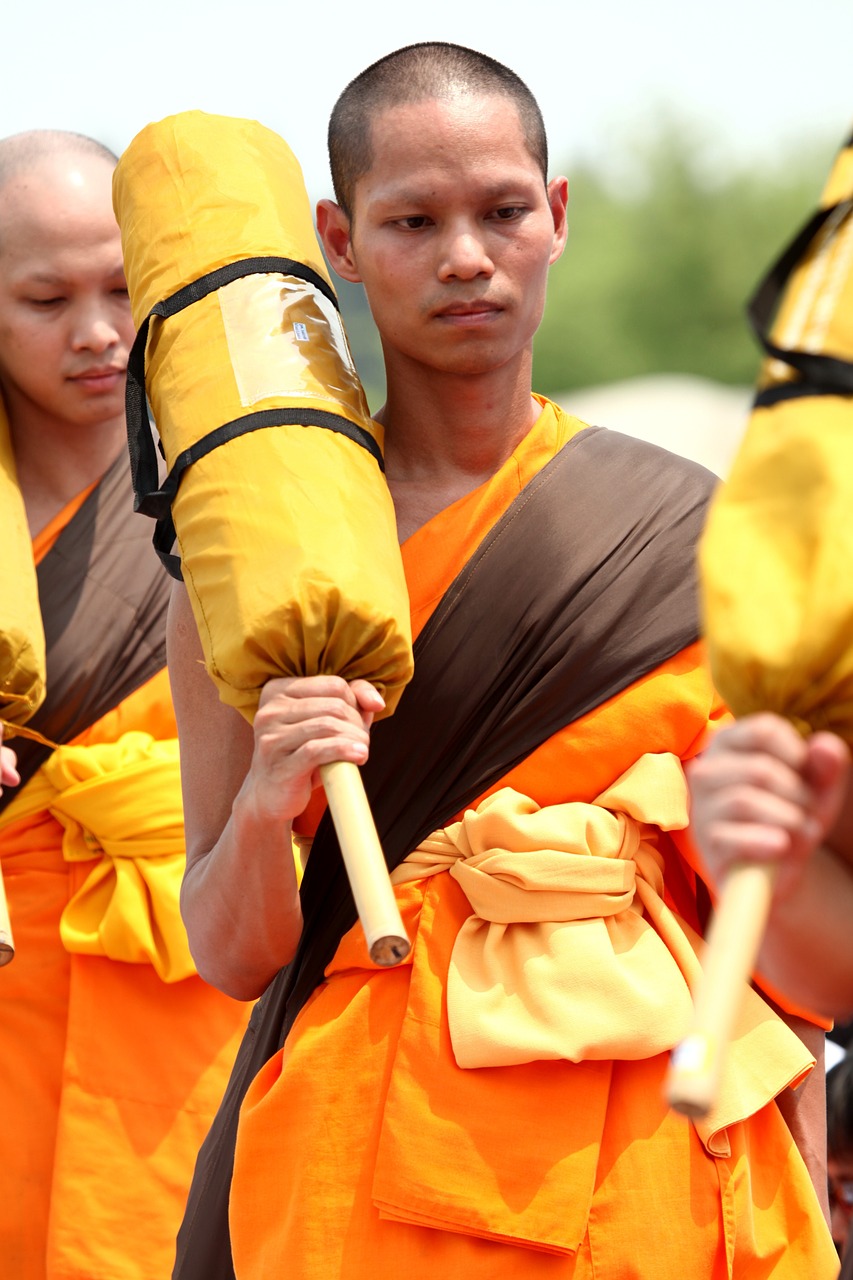 Budistams, Vienuoliai, Budizmas, Vaikščioti, Oranžinė, Drabužiai, Tajų, Wat, Phra Dhammakaya, Šventykla
