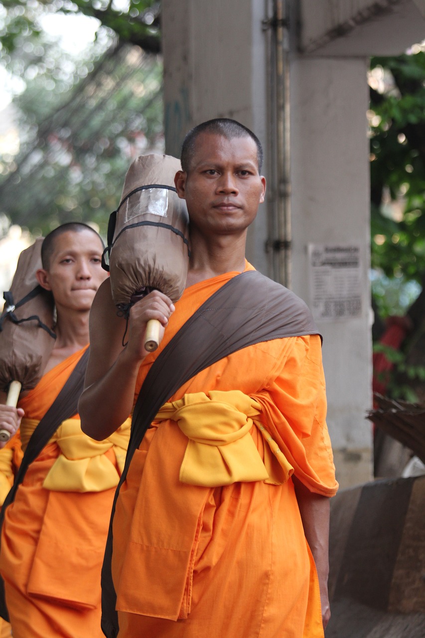 Budistams, Vienuoliai, Budizmas, Vaikščioti, Oranžinė, Drabužiai, Tajų, Wat, Phra Dhammakaya, Šventykla